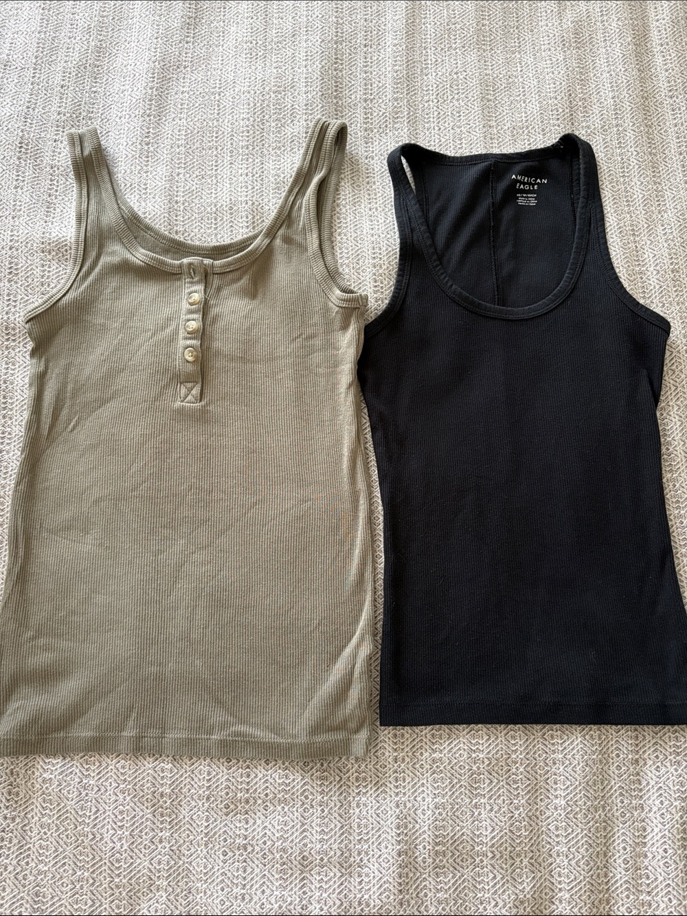 Duo of American Eagle Outfitters Tanks Black Racerback& Olive Button Henley Tank